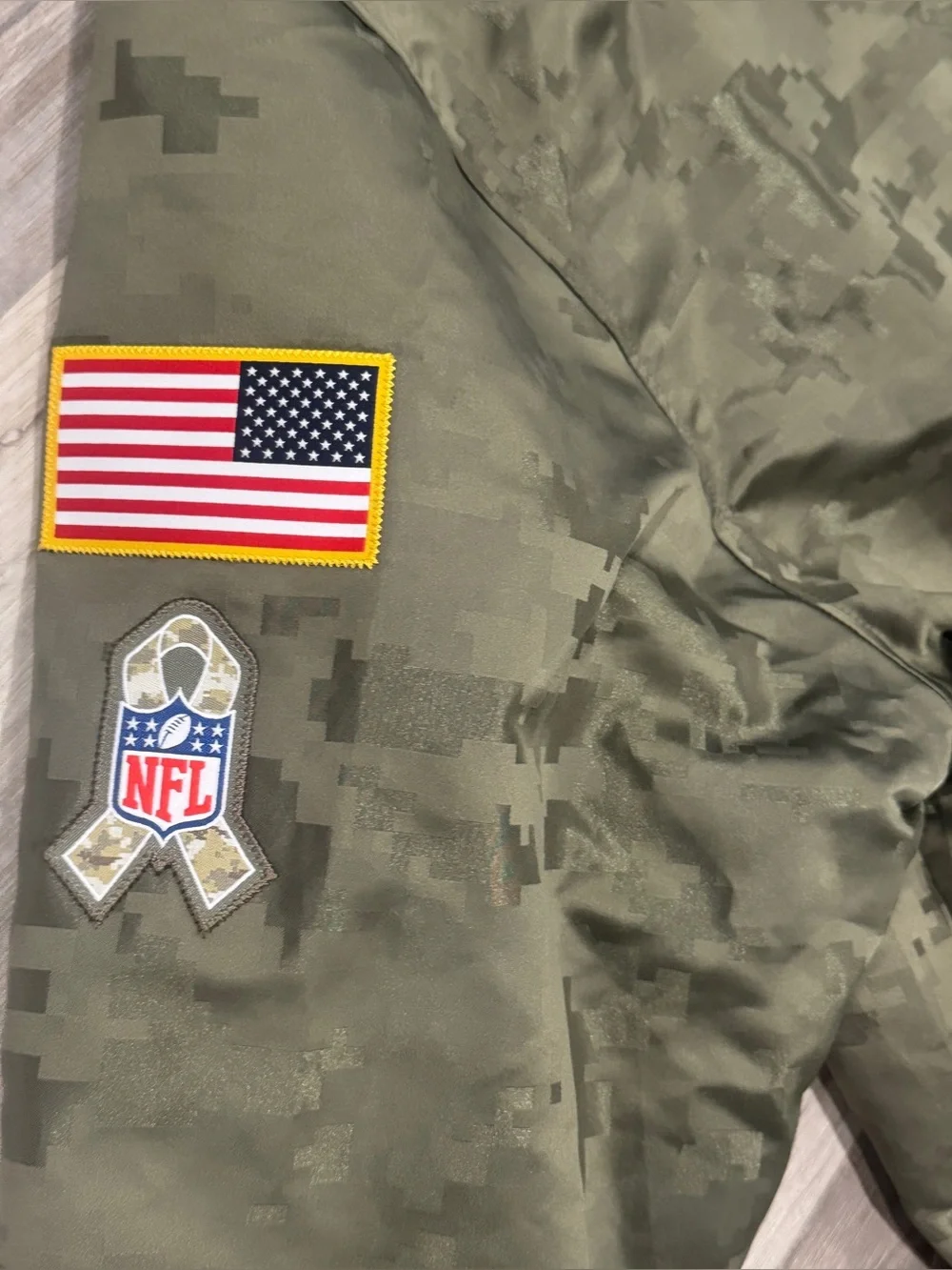 Nike NFL Los Angeles Rams Camo Coach Jacket - Olive Green with Orange Lining